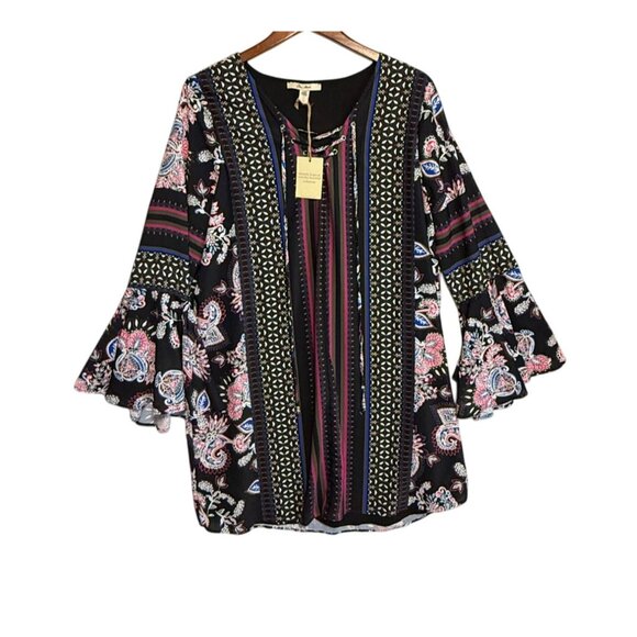 Ella Moon Dress Big Bell Sleeves Multicolor Paisley‎ Size XL Boho Goth Artsy NWT - Picture 11 of 16